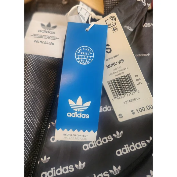 Adidas Mens Black With White Monogram Windbreaker SIZ - Picture 3 of 3